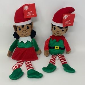 2 Christmas House Plush Elves, Deep Skin Tone, 15 in., boy & girl, new dolls